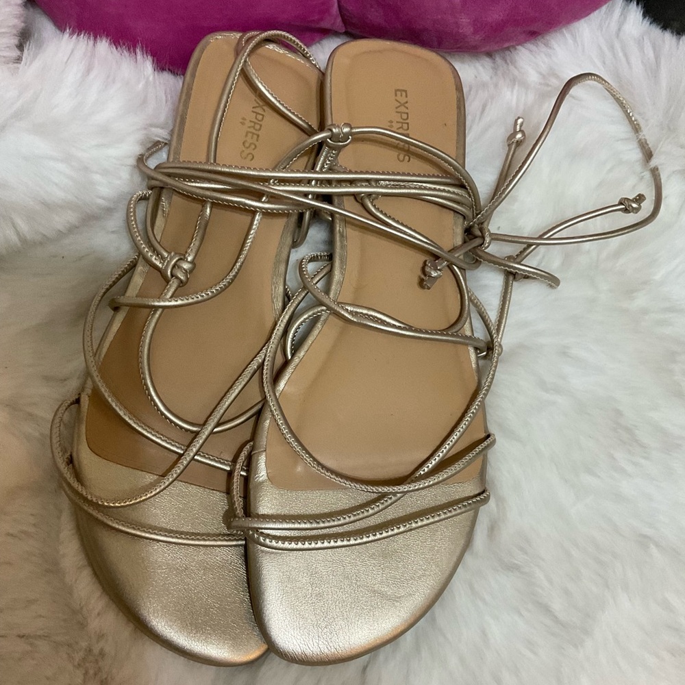 Gold ankle wrap sandals